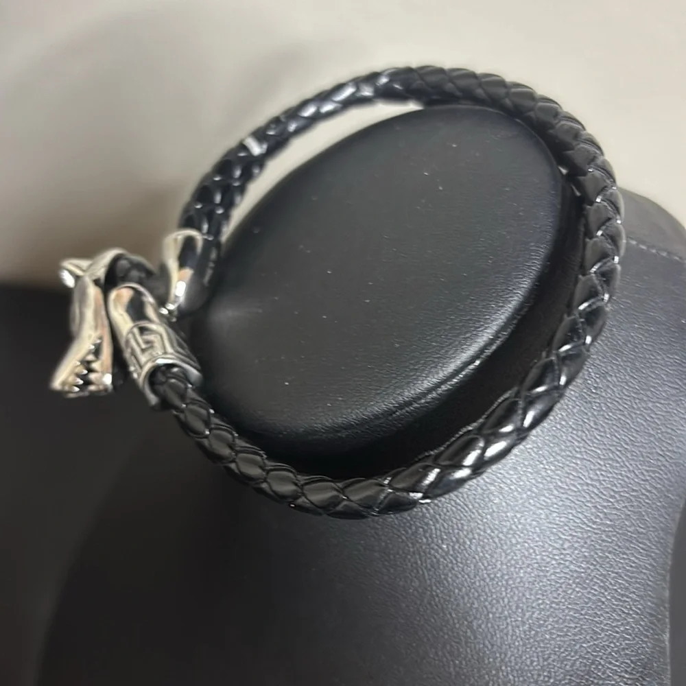 Viking Heritage Wolf Fenrir Braided Leather Stainless Steel Bracelet